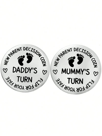 1pc/Set Stainless Steel Parent Decision Coin, Novelty Item, Double-Sided Metal Commemorative Coin, Random Design (1 Set: 1 Mom & 1 Dad Design; 2 Sets: 1 Mom & 1 Dad Design + 1 Dad & 1 Dad Design), Gif
