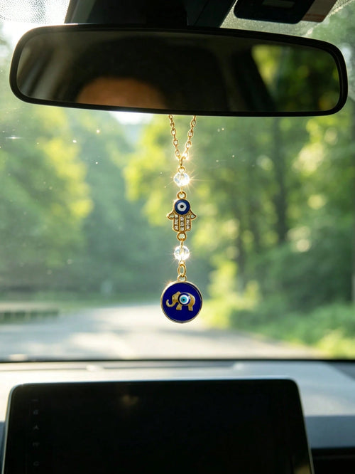 1pc Shiny Rhinestone Evil Eye Elephant Pendant Car Rearview Mirror Hanging Decor, Car Interior Accessory