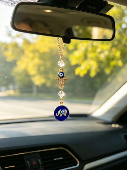 1pc Shiny Rhinestone Evil Eye Elephant Pendant Car Rearview Mirror Hanging Decor, Car Interior Accessory