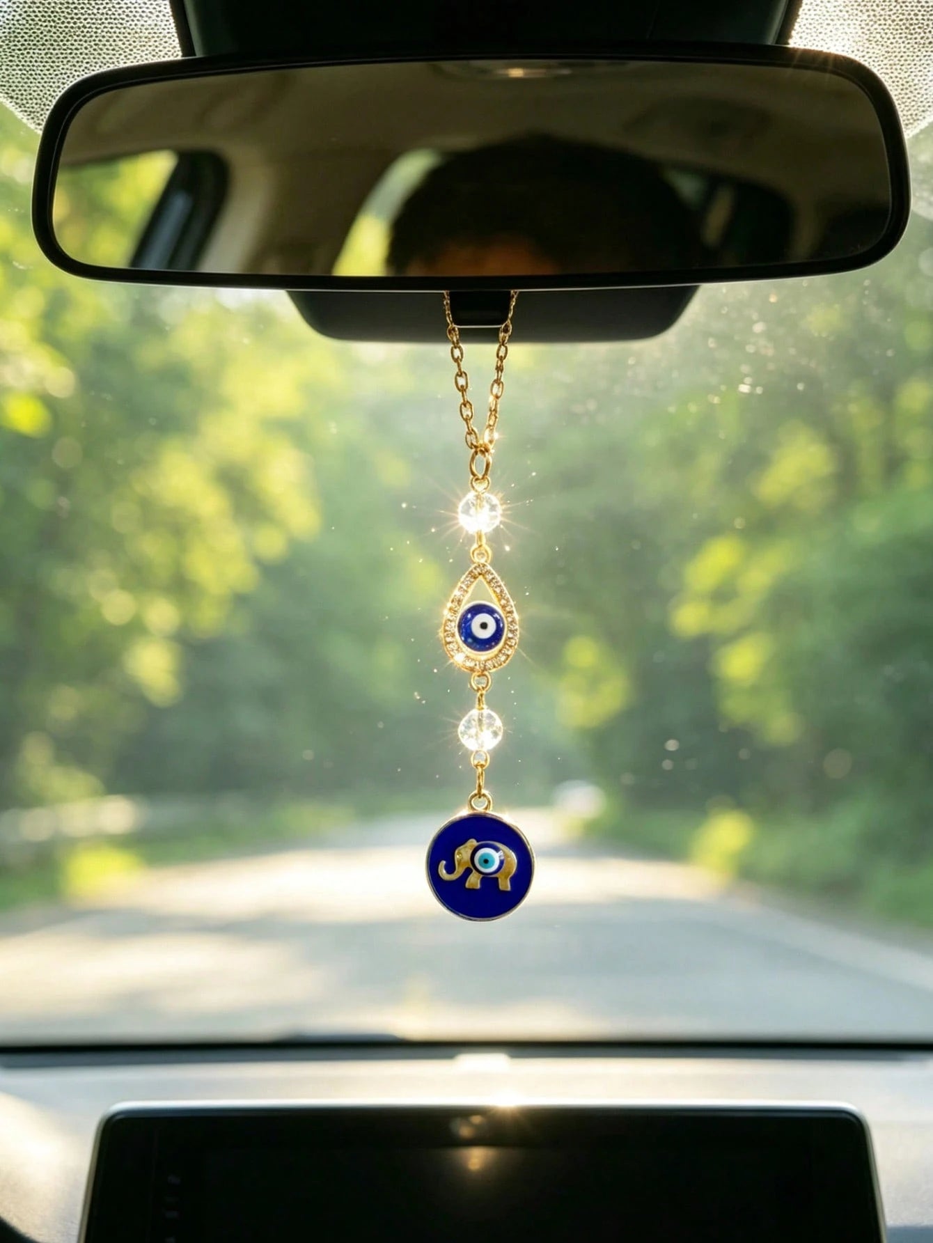 1pc Shiny Rhinestone Evil Eye Elephant Pendant Car Rearview Mirror Hanging Decor, Car Interior Accessory