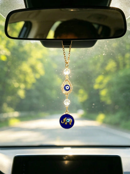 1pc Shiny Rhinestone Evil Eye Elephant Pendant Car Rearview Mirror Hanging Decor, Car Interior Accessory