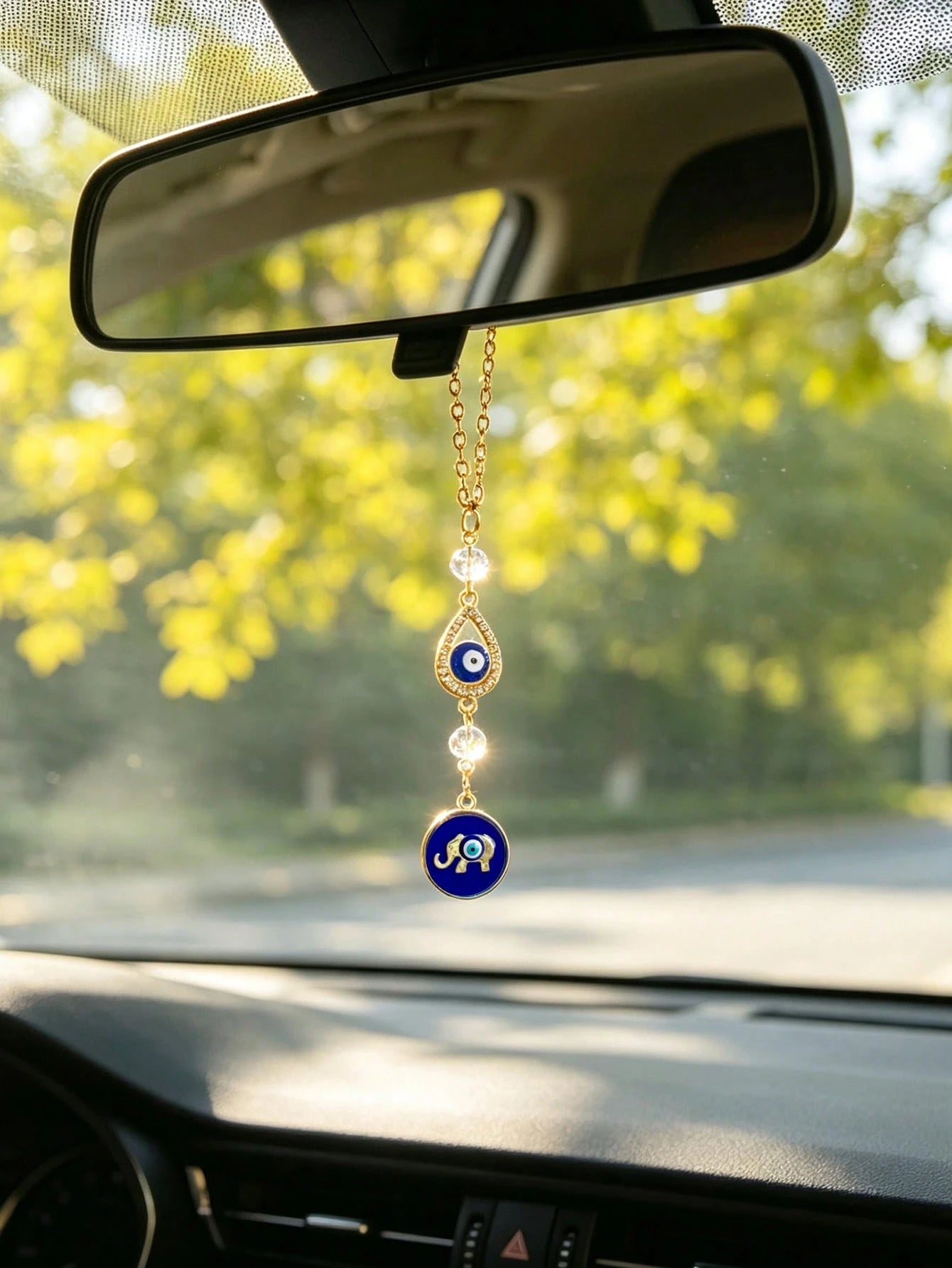 1pc Shiny Rhinestone Evil Eye Elephant Pendant Car Rearview Mirror Hanging Decor, Car Interior Accessory