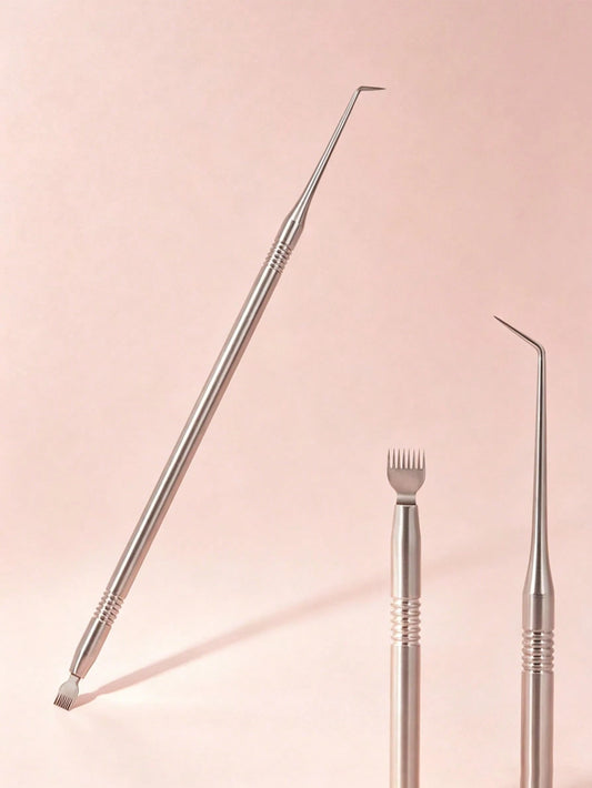 1pc Short Eyelash Picker, Silver 2-In-1 Eyelash Tool, Stainless Steel Heated Styling Comb, Professional Eyelash Separator Styling Comb, Salon & Home Beauty Tool, Back To School, Travel Essential, Eyel