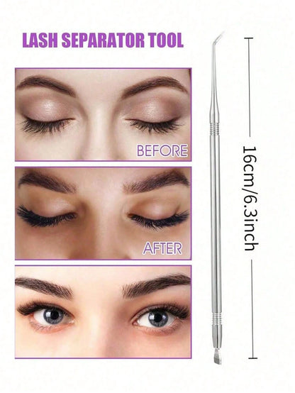 1pc Short Eyelash Picker, Silver 2-In-1 Eyelash Tool, Stainless Steel Heated Styling Comb, Professional Eyelash Separator Styling Comb, Salon & Home Beauty Tool, Back To School, Travel Essential, Eyel