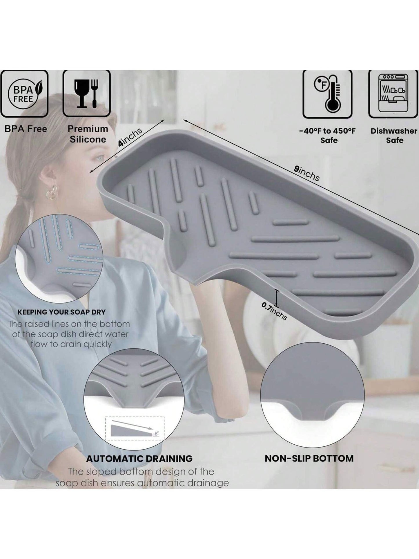 1pc Silicone Soap Dish Tray, Self-Draining Soap Holder, Suitable For Bar Soap, Silicone Soap Holder With Drainage Holes, Bar Soap Dish, Soap Holder, Soap Bottle, Cup, Sink Or Countertop Storage Rack