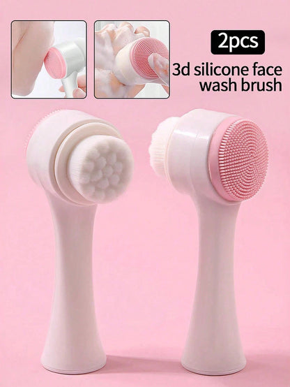 1pc Soft Bristle Silicone Facial Cleansing Brush, Facial Exfoliating Pore Deep Cleansing Brush,Double-Sided Manual Massage Deep Clean Pores Face Brush, 2-In-1 Facial Cleansing Brush