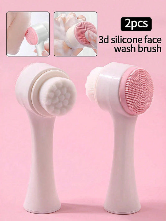 1pc Soft Bristle Silicone Facial Cleansing Brush, Facial Exfoliating Pore Deep Cleansing Brush,Double-Sided Manual Massage Deep Clean Pores Face Brush, 2-In-1 Facial Cleansing Brush