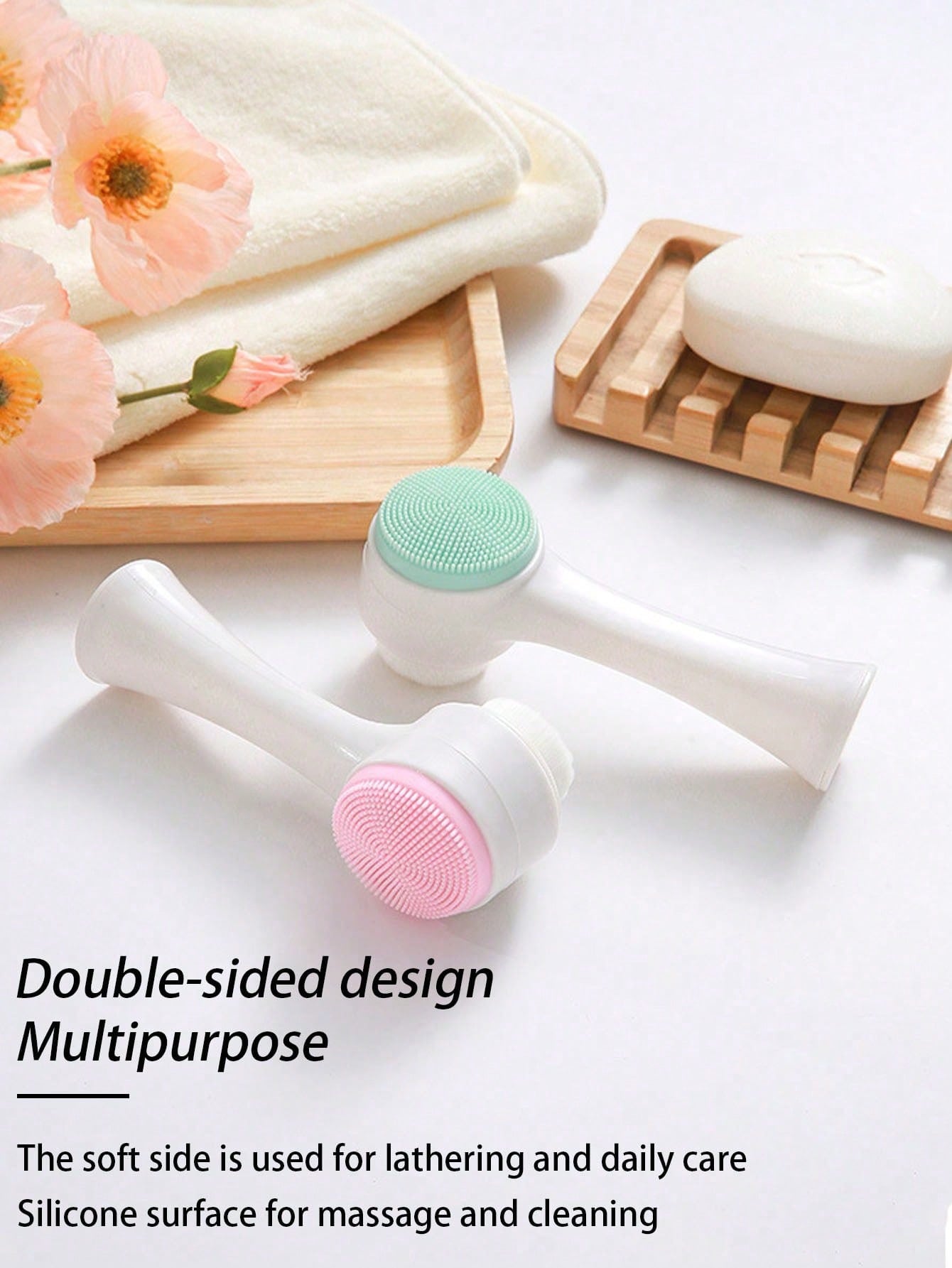 1pc Soft Bristle Silicone Facial Cleansing Brush, Facial Exfoliating Pore Deep Cleansing Brush,Double-Sided Manual Massage Deep Clean Pores Face Brush, 2-In-1 Facial Cleansing Brush