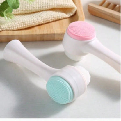 1pc Soft Bristle Silicone Facial Cleansing Brush, Facial Exfoliating Pore Deep Cleansing Brush,Double-Sided Manual Massage Deep Clean Pores Face Brush, 2-In-1 Facial Cleansing Brush