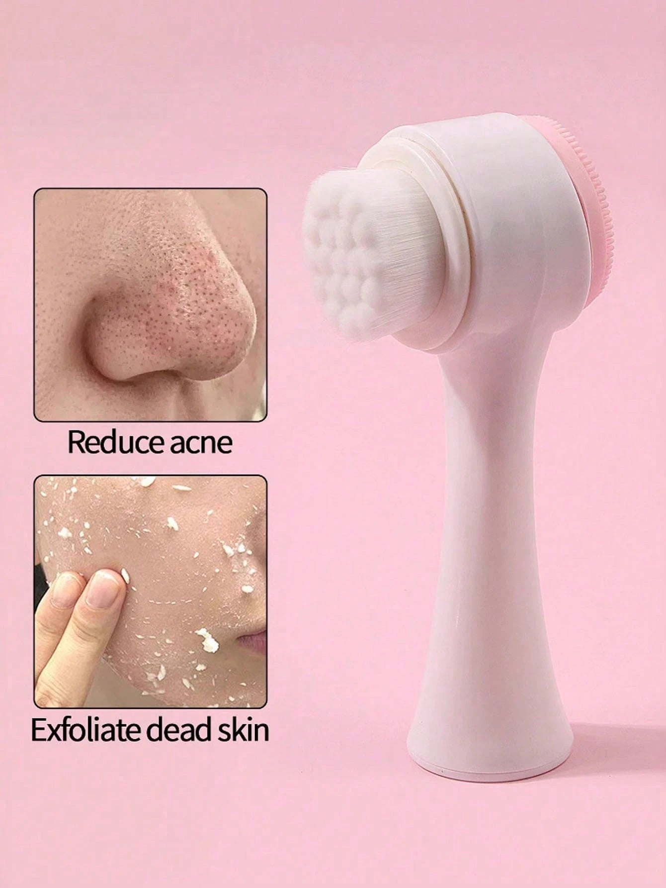 1pc Soft Bristle Silicone Facial Cleansing Brush, Facial Exfoliating Pore Deep Cleansing Brush,Double-Sided Manual Massage Deep Clean Pores Face Brush, 2-In-1 Facial Cleansing Brush