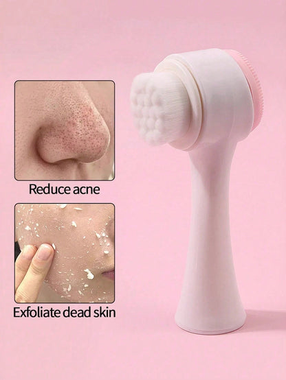 1pc Soft Bristle Silicone Facial Cleansing Brush, Facial Exfoliating Pore Deep Cleansing Brush,Double-Sided Manual Massage Deep Clean Pores Face Brush, 2-In-1 Facial Cleansing Brush
