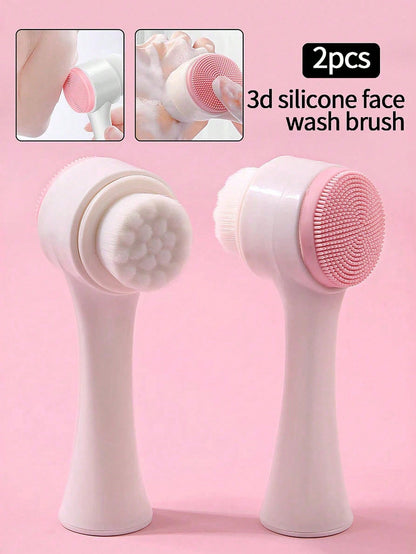 1pc Soft Bristle Silicone Facial Cleansing Brush, Facial Exfoliating Pore Deep Cleansing Brush,Double-Sided Manual Massage Deep Clean Pores Face Brush, 2-In-1 Facial Cleansing Brush