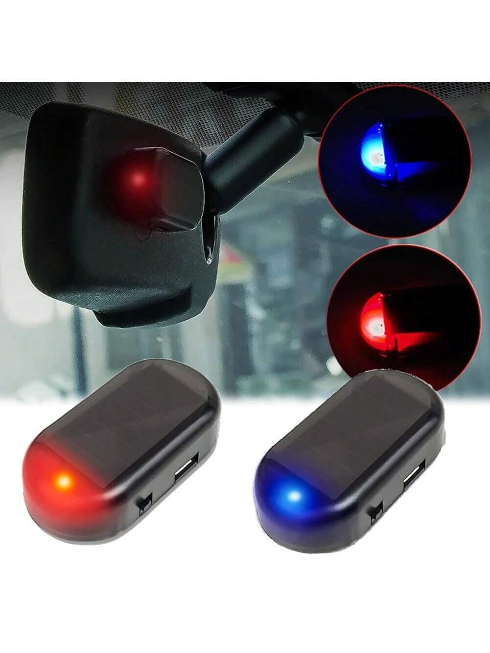 1pc- Solar Charging &USB Charging Car Simulation Alarm- Car Anti-Theft Simulation Monitor- Red, Blue Light Ficker- Make Your Car Safe From Theft 50mAh