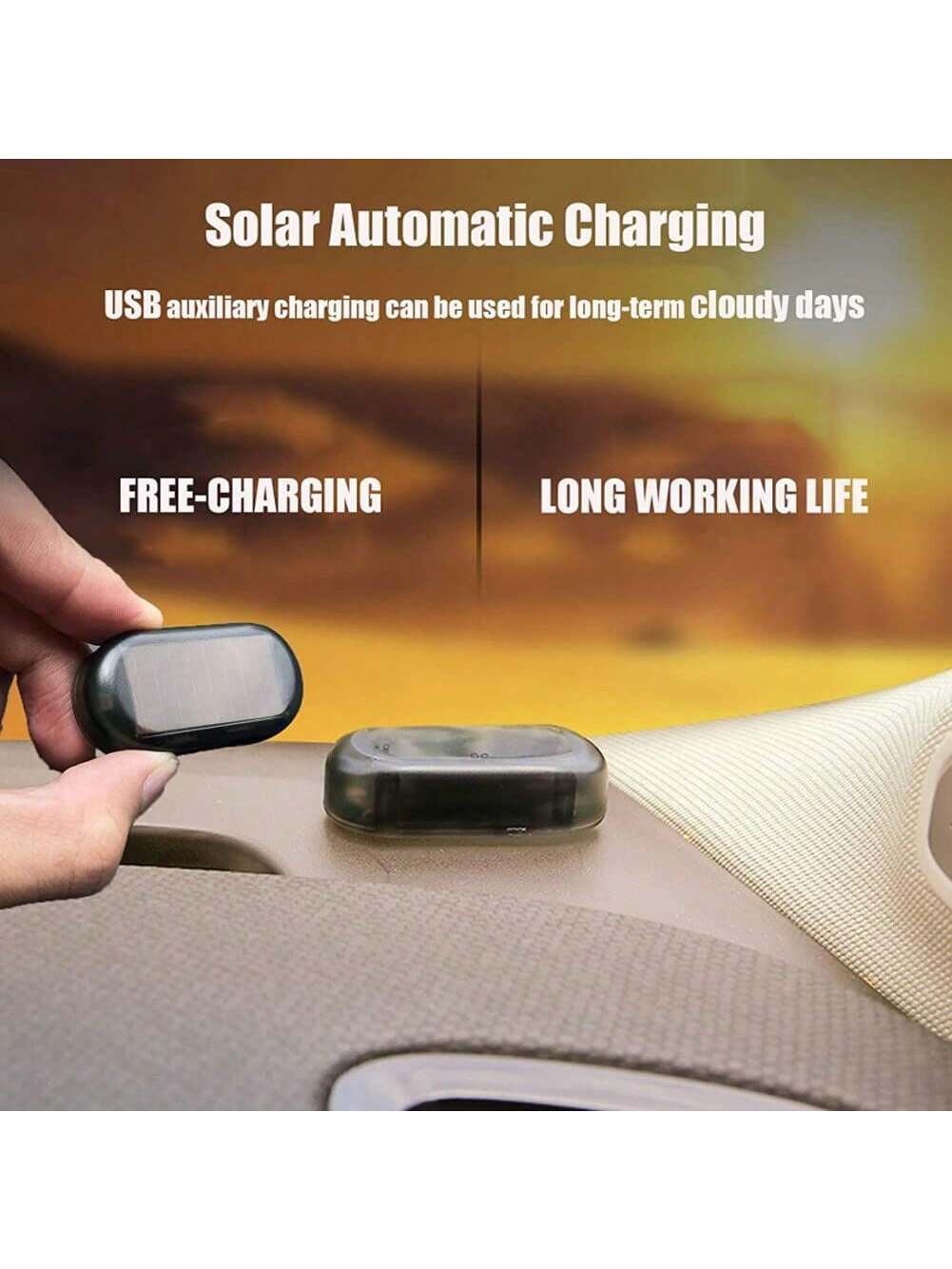 1pc- Solar Charging &USB Charging Car Simulation Alarm- Car Anti-Theft Simulation Monitor- Red, Blue Light Ficker- Make Your Car Safe From Theft 50mAh