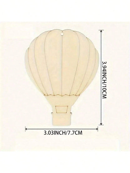 1pc Stainless Steel & Wooden Hot Air Balloon Shaped Slice DIY Painting Piece, Wooden Hot Air Balloon Wall Decor, Wooden Hot Air Balloon & Cloud Decoration, With Jute Rope, Home Christmas Tree Decorati