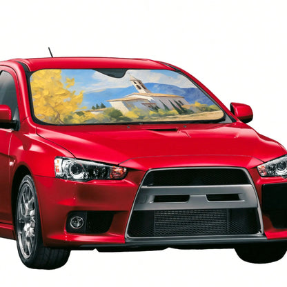 1pc Summer Car Front Window Sun Shade, Oil Painting Landscape Print, Made Of Polyester Fiber, Easy To Install, Suitable For Various Car Models, Provides Heat Insulation And Privacy Protection, Keeps Y