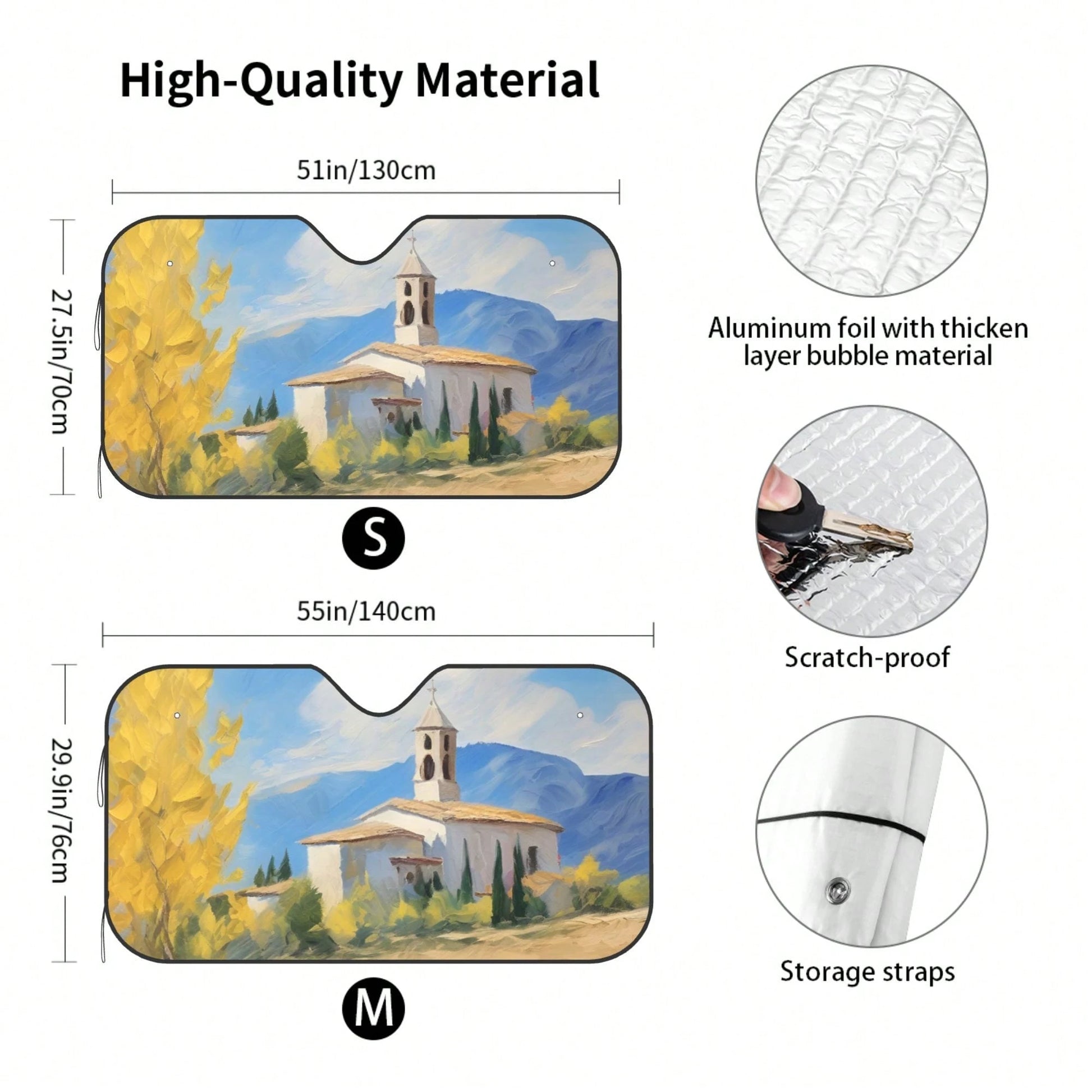 1pc Summer Car Front Window Sun Shade, Oil Painting Landscape Print, Made Of Polyester Fiber, Easy To Install, Suitable For Various Car Models, Provides Heat Insulation And Privacy Protection, Keeps Y