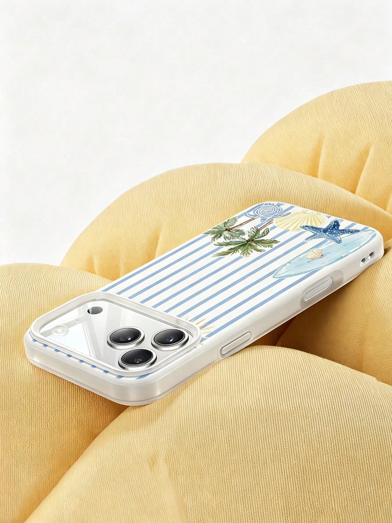 1pc Summer Fashion Striped Surfboard Turtle Coconut Tree Pattern Phone Case, Anti-Slip & Anti-Drop, Suitable As Holiday Gift, Compatible With Apple 17/17Pro/17ProMax/16/16Pro/16ProMax/15/15Pro/15ProMa