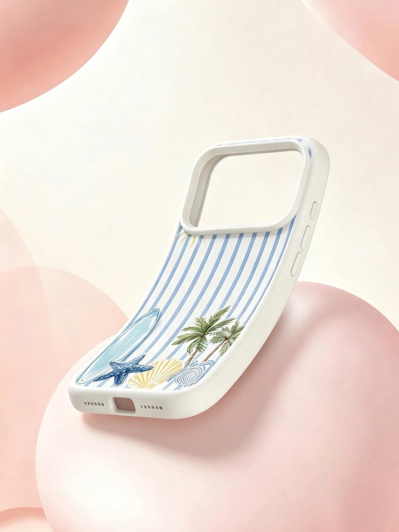 1pc Summer Fashion Striped Surfboard Turtle Coconut Tree Pattern Phone Case, Anti-Slip & Anti-Drop, Suitable As Holiday Gift, Compatible With Apple 17/17Pro/17ProMax/16/16Pro/16ProMax/15/15Pro/15ProMa