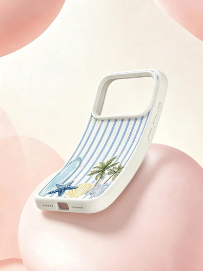 1pc Summer Fashion Striped Surfboard Turtle Coconut Tree Pattern Phone Case, Anti-Slip & Anti-Drop, Suitable As Holiday Gift, Compatible With Apple 17/17Pro/17ProMax/16/16Pro/16ProMax/15/15Pro/15ProMa