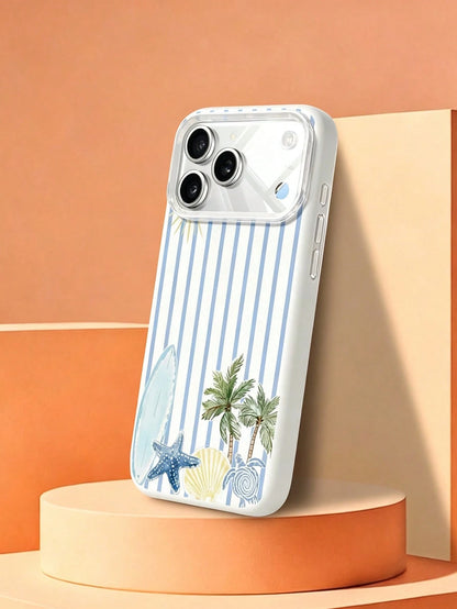 1pc Summer Fashion Striped Surfboard Turtle Coconut Tree Pattern Phone Case, Anti-Slip & Anti-Drop, Suitable As Holiday Gift, Compatible With Apple 17/17Pro/17ProMax/16/16Pro/16ProMax/15/15Pro/15ProMa
