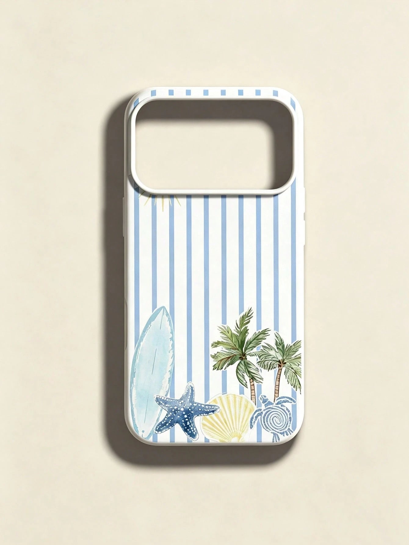 1pc Summer Fashion Striped Surfboard Turtle Coconut Tree Pattern Phone Case, Anti-Slip & Anti-Drop, Suitable As Holiday Gift, Compatible With Apple 17/17Pro/17ProMax/16/16Pro/16ProMax/15/15Pro/15ProMa