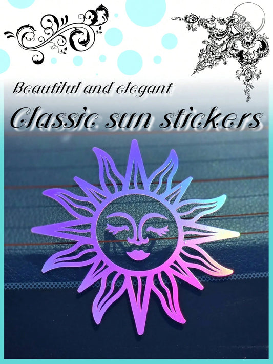 1pc Sun Shaped Car Sticker, Suitable For Rearview Mirror, Car Window And Bumper