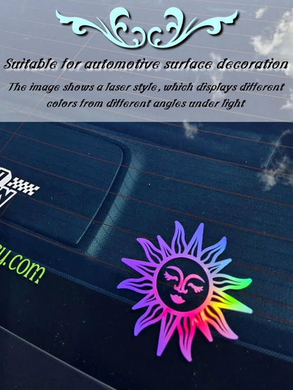 1pc Sun Shaped Car Sticker, Suitable For Rearview Mirror, Car Window And Bumper