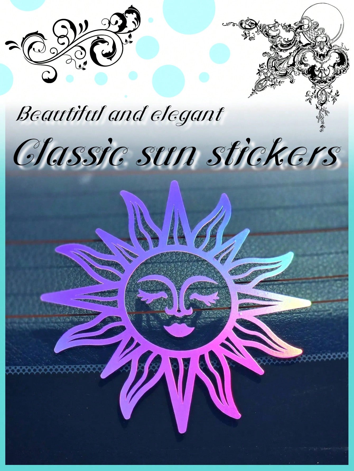 1pc Sun Shaped Car Sticker, Suitable For Rearview Mirror, Car Window And Bumper