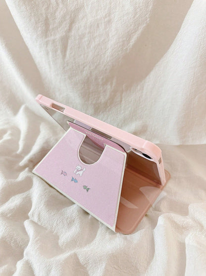 1PC Sweet Heart Cake White Cat 360° Rotating Acrylic Tablet Case, Multi-Angle Adjustable Stand, Built-In Pen Slot, Compatible With IPad5, IPad6, IPad7, IPad8, IPad9, IPad10, IPad11, Air2, Air3, Air4