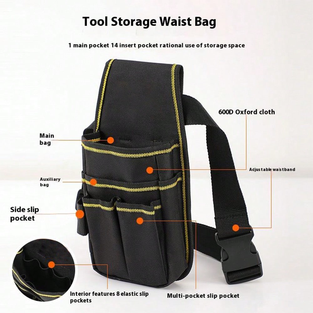 1pc Tool Belt, Small Tool Pouch, Men's Tool Belt, Practical Strap Adjustable Waist Belt, Suitable For Hardware, Carpentry, Multi-Pocket Storage Bag