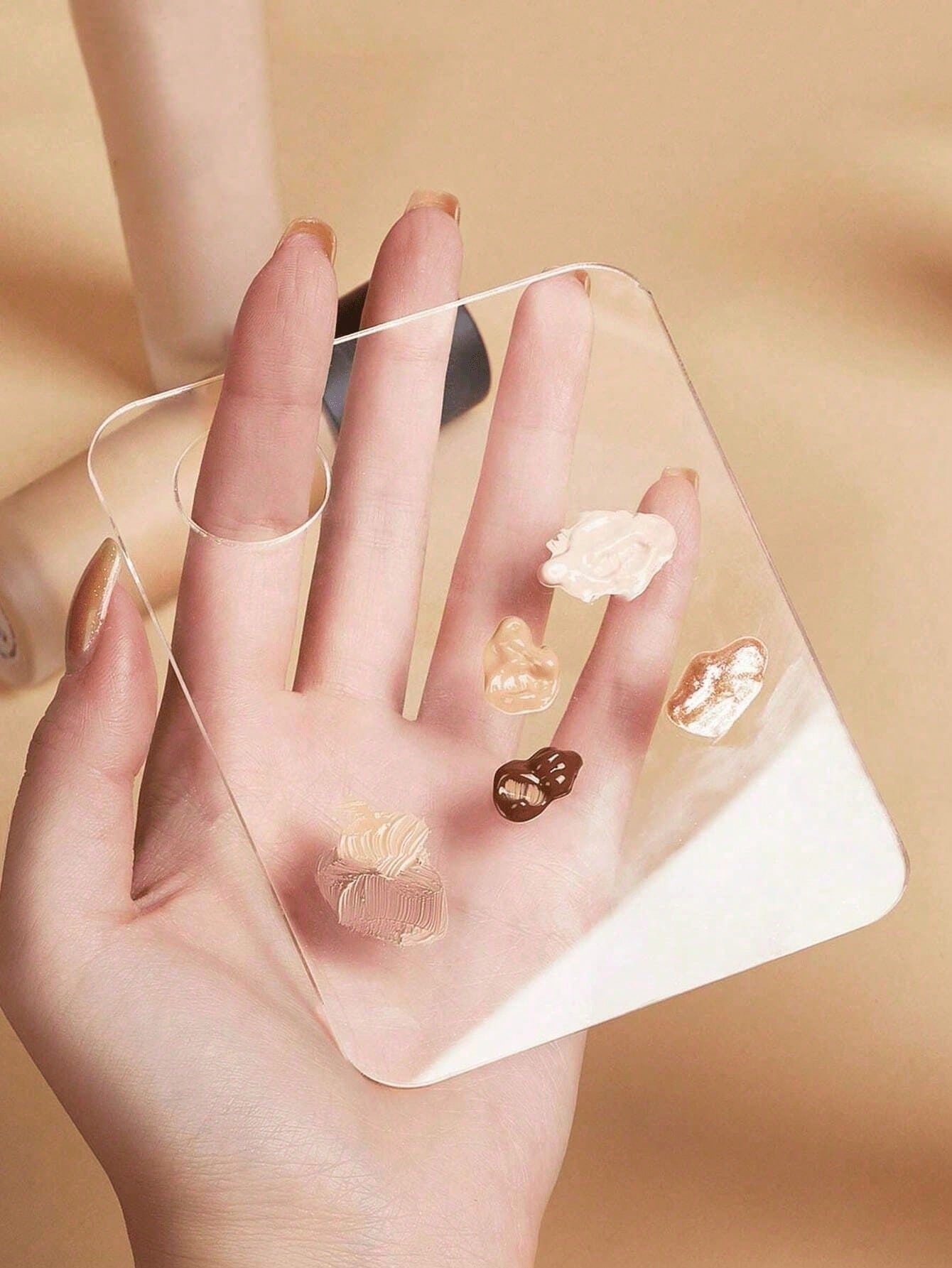 1pc Transparent Acrylic Makeup Mixing Palette Nail Art Mixing Plate With Scraper Makeup Tool Suitable For Foundation, Eyeshadow, Mascara, Lipstick, Nail Art