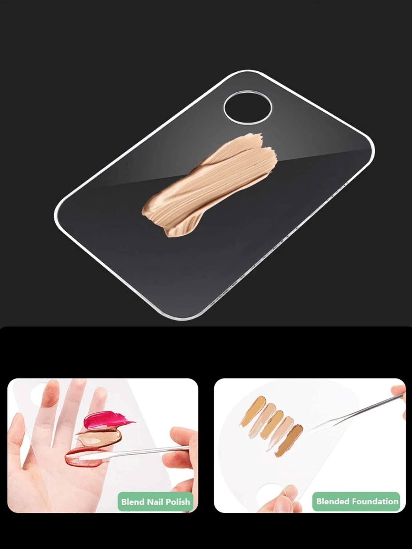 1pc Transparent Acrylic Makeup Mixing Palette Nail Art Mixing Plate With Scraper Makeup Tool Suitable For Foundation, Eyeshadow, Mascara, Lipstick, Nail Art