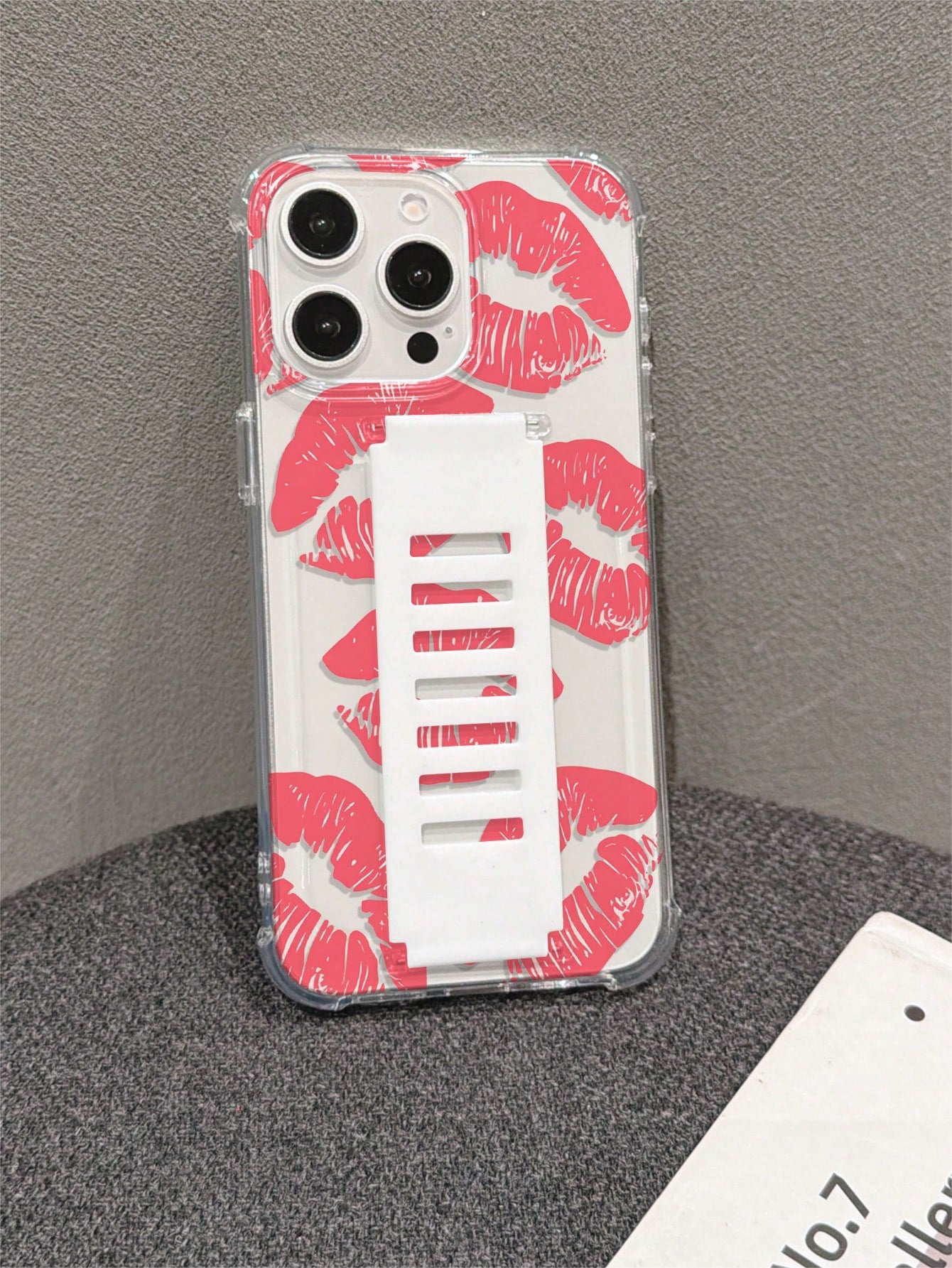 1pc Transparent TPU Soft Shell Four-Corner Anti-Drop Back Silicone Hollow Wrist Strap Phone Protective Case UV Printed Pink Lips Pattern Compatible With IPhone 7/8/7PLUS/8PLUS/X/XS/XR/XSMAX/11/11PRO/1