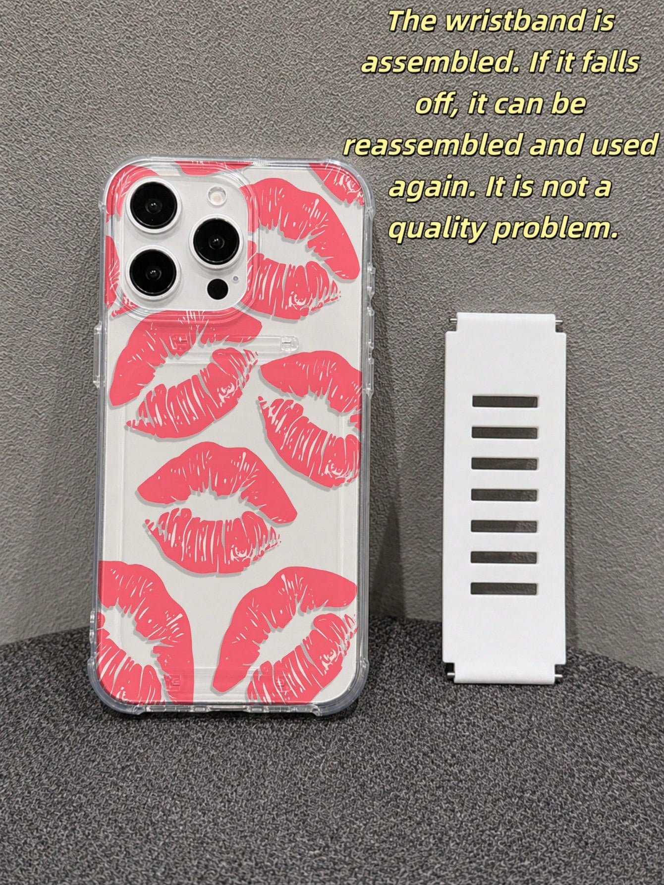 1pc Transparent TPU Soft Shell Four-Corner Anti-Drop Back Silicone Hollow Wrist Strap Phone Protective Case UV Printed Pink Lips Pattern Compatible With IPhone 7/8/7PLUS/8PLUS/X/XS/XR/XSMAX/11/11PRO/1