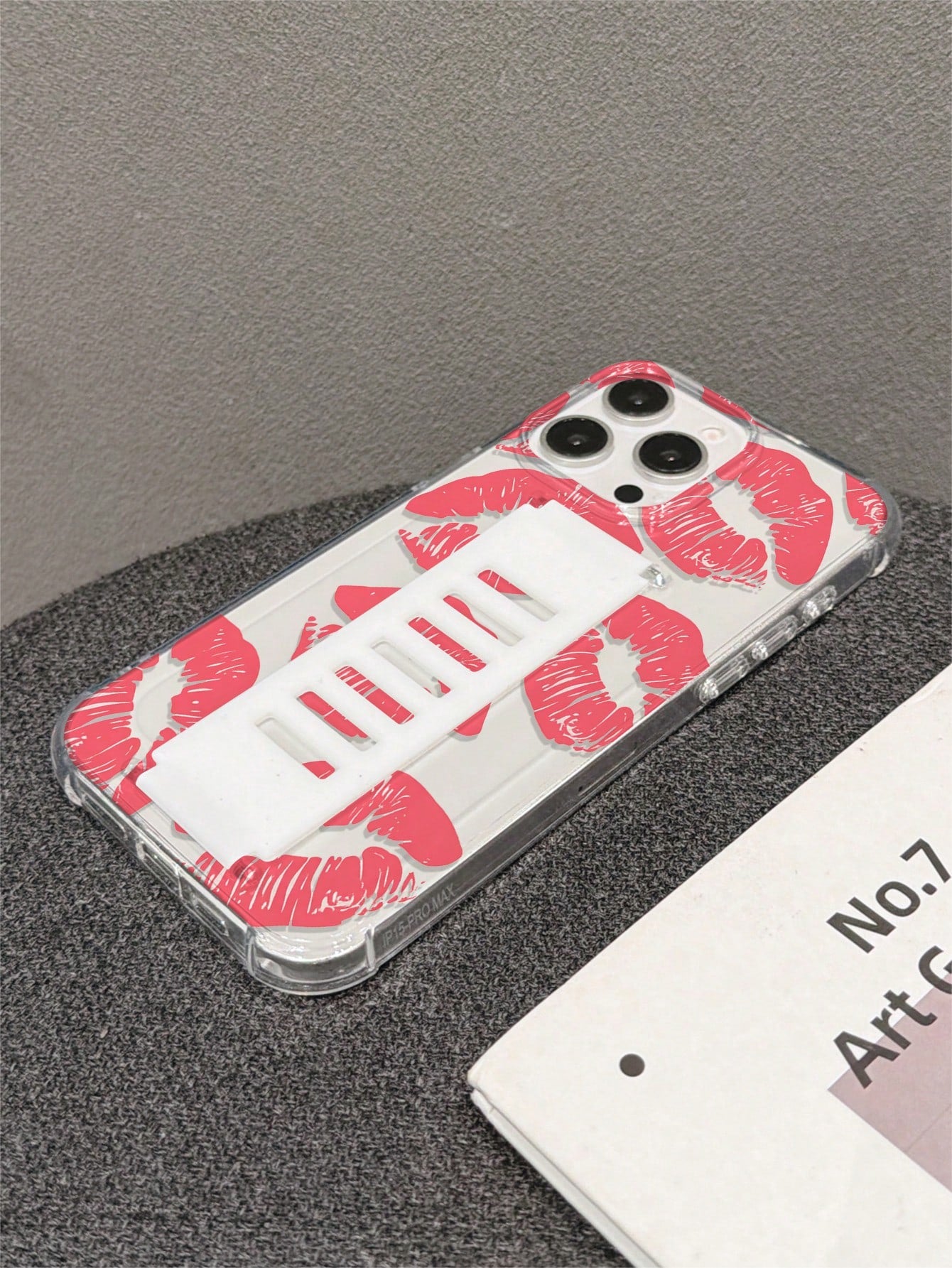 1pc Transparent TPU Soft Shell Four-Corner Anti-Drop Back Silicone Hollow Wrist Strap Phone Protective Case UV Printed Pink Lips Pattern Compatible With IPhone 7/8/7PLUS/8PLUS/X/XS/XR/XSMAX/11/11PRO/1