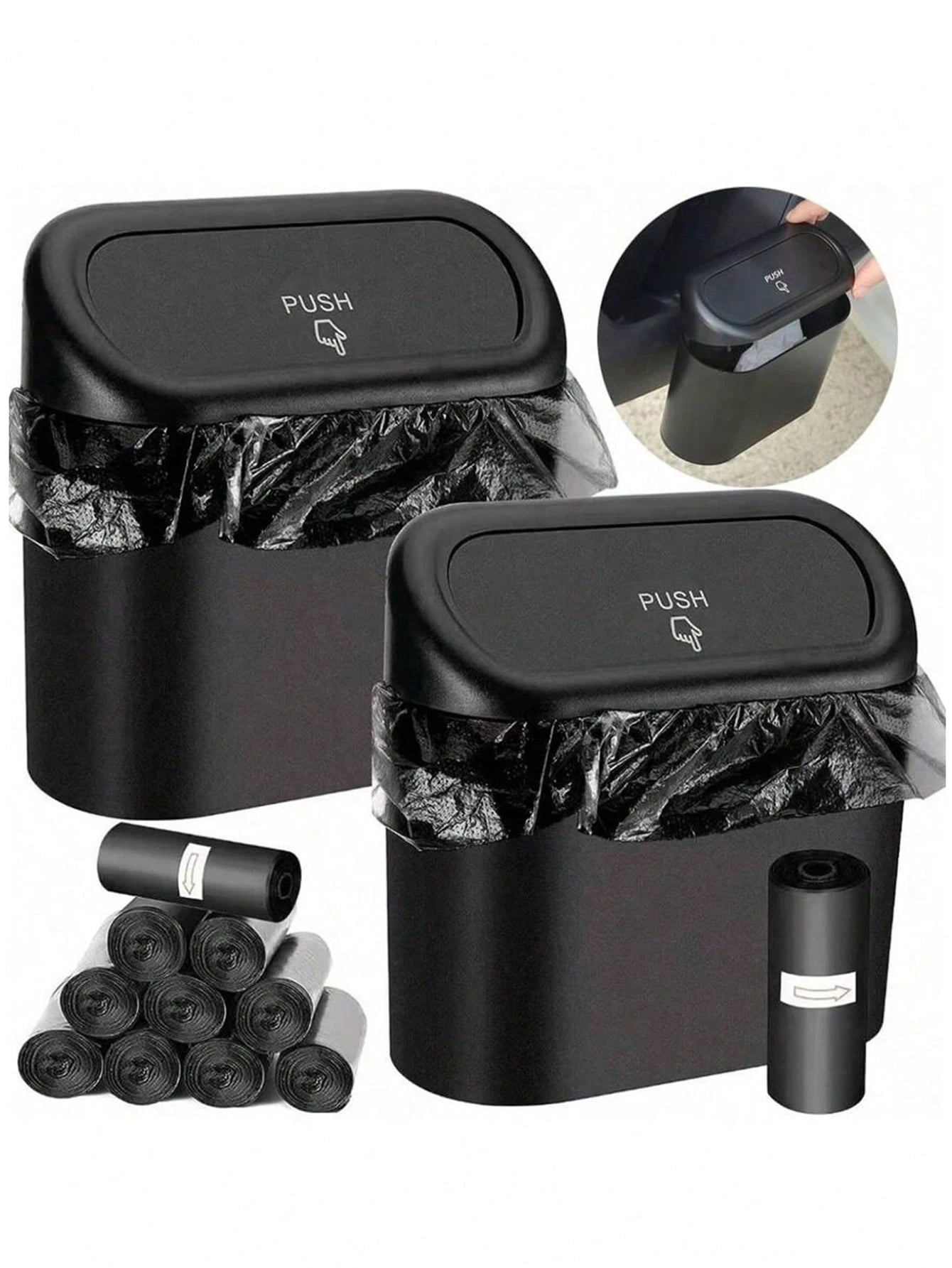 1pc Trash Can And 4 Rolls Of Trash Bags (15pcs/Roll, 60pcs Total), 2 Colors Available, Super Cute And Super Practical Car Trash Can And Trash Bags