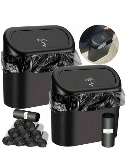 1pc Trash Can And 4 Rolls Of Trash Bags (15pcs/Roll, 60pcs Total), 2 Colors Available, Super Cute And Super Practical Car Trash Can And Trash Bags