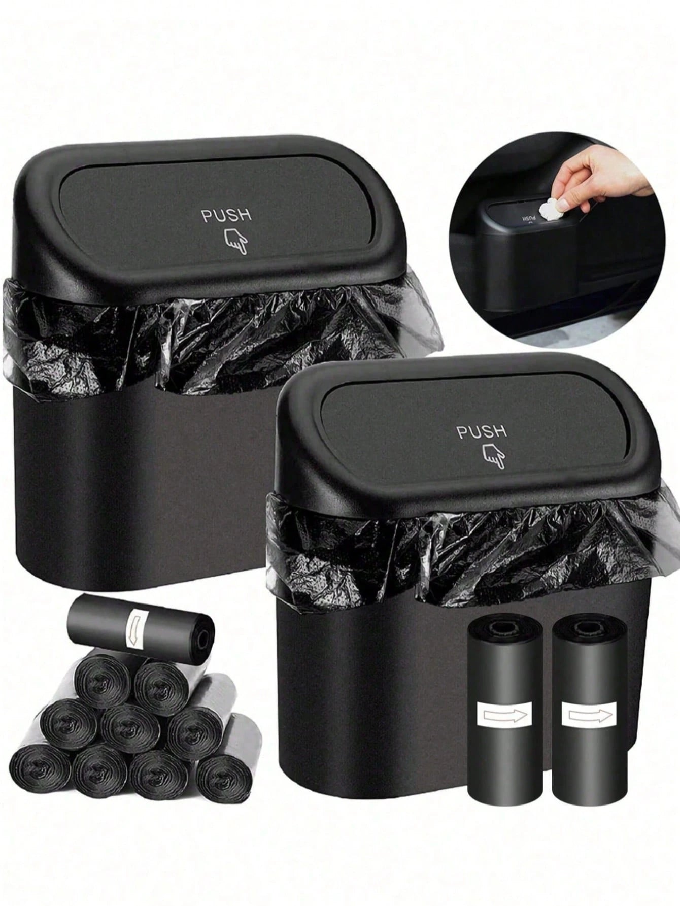 1pc Trash Can And 4 Rolls Of Trash Bags (15pcs/Roll, 60pcs Total), 2 Colors Available, Super Cute And Super Practical Car Trash Can And Trash Bags