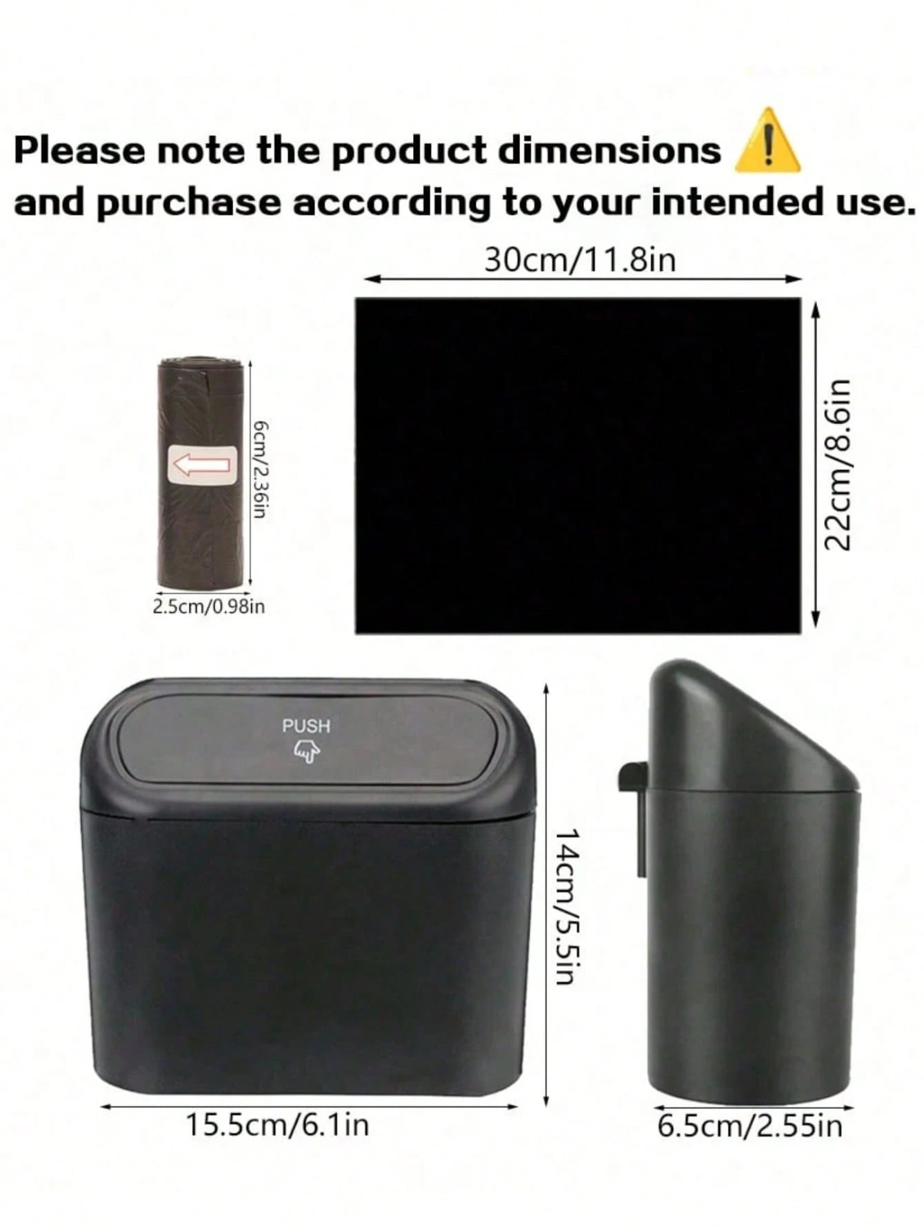 1pc Trash Can And 4 Rolls Of Trash Bags (15pcs/Roll, 60pcs Total), 2 Colors Available, Super Cute And Super Practical Car Trash Can And Trash Bags