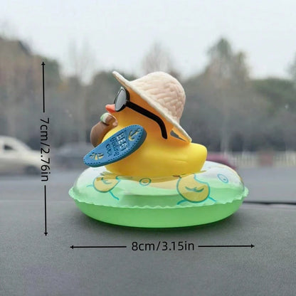 1pc Tropical Beach Duck Car Dashboard Decor- With Fashionable Sunglasses, Non-Slip Base And Adhesive Pad, Cute Yellow Duck In Coconut Floating Ring- Car, Truck, SUV Dashboard Decor- Driver, Female