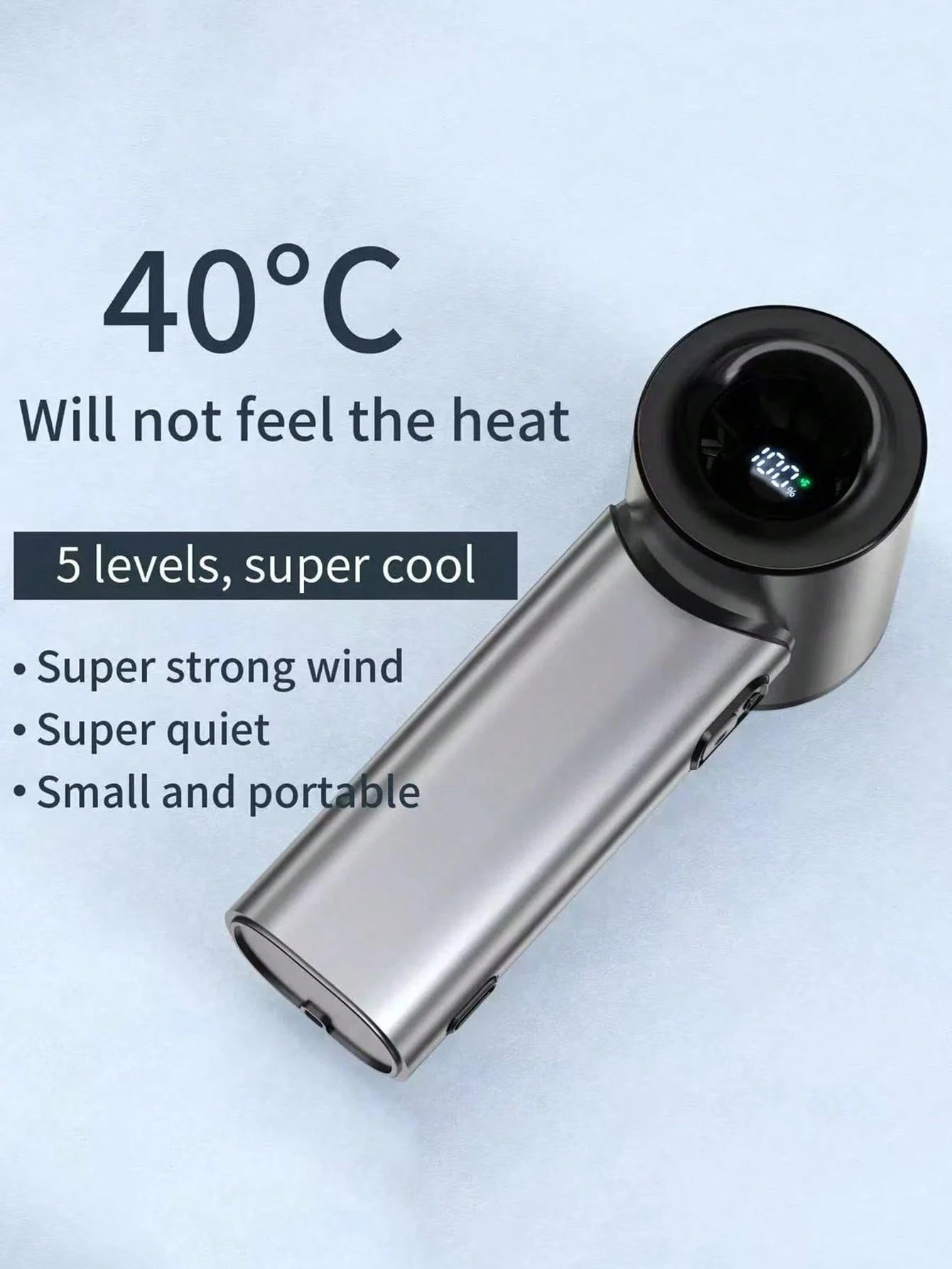 1pc Turbo Fan Solid Color Minimalist Premium LED Digital Display Mini Portable Handheld Fan USB Rechargeable Reusable High Power Airflow Hand Fan For Daily Use