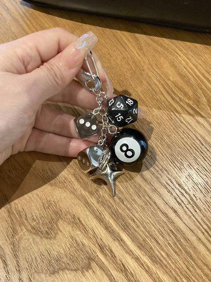 1pc Unisex Handmade Dice Keychain, Edgy Y2K Subculture Accessory, Billiard 8 Ball Pendant, Bag Decoration