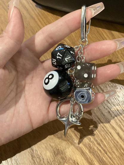 1pc Unisex Handmade Dice Keychain, Edgy Y2K Subculture Accessory, Billiard 8 Ball Pendant, Bag Decoration