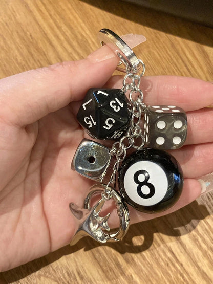 1pc Unisex Handmade Dice Keychain, Edgy Y2K Subculture Accessory, Billiard 8 Ball Pendant, Bag Decoration
