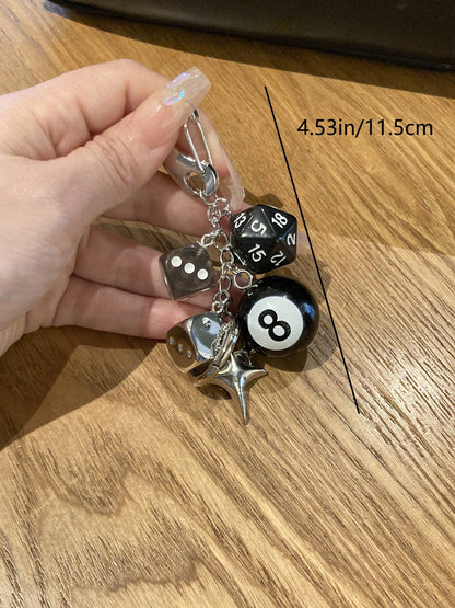 1pc Unisex Handmade Dice Keychain, Edgy Y2K Subculture Accessory, Billiard 8 Ball Pendant, Bag Decoration