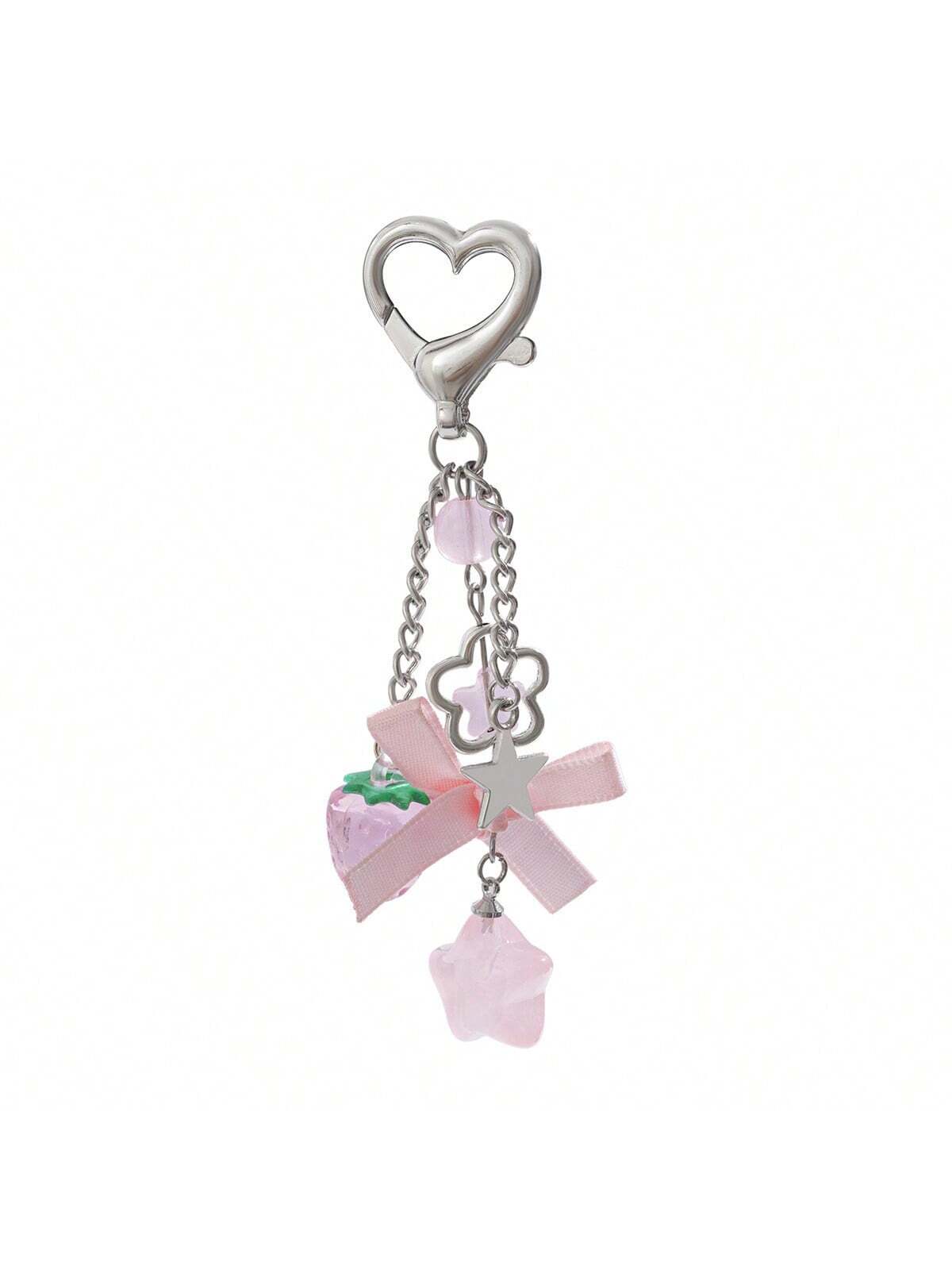 1pc Unisex Kawaii Glass Strawberry Summer Fruit Keychain Gift For Couple Or BFF Wallet With Strap Cell Phone Pouch Keychain Accessories Key Chains For Women Small Gifts Gifts For Her