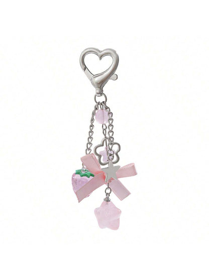 1pc Unisex Kawaii Glass Strawberry Summer Fruit Keychain Gift For Couple Or BFF Wallet With Strap Cell Phone Pouch Keychain Accessories Key Chains For Women Small Gifts Gifts For Her