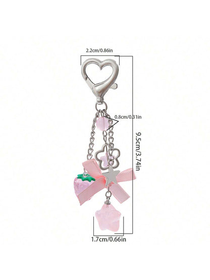 1pc Unisex Kawaii Glass Strawberry Summer Fruit Keychain Gift For Couple Or BFF Wallet With Strap Cell Phone Pouch Keychain Accessories Key Chains For Women Small Gifts Gifts For Her
