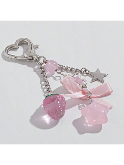 1pc Unisex Kawaii Glass Strawberry Summer Fruit Keychain Gift For Couple Or BFF Wallet With Strap Cell Phone Pouch Keychain Accessories Key Chains For Women Small Gifts Gifts For Her
